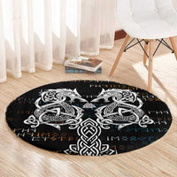 Viking Runes and Norse Mythology Symbols Round Carpet Celtic Knotwork Tribal Illustration Style