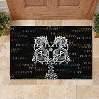 Viking Runes and Norse Mythology Symbols Rubber Doormat Celtic Knotwork Tribal Illustration Style