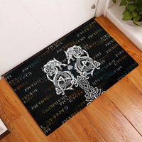 Viking Runes and Norse Mythology Symbols Rubber Doormat Celtic Knotwork Tribal Illustration Style