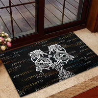 Viking Runes and Norse Mythology Symbols Rubber Doormat Celtic Knotwork Tribal Illustration Style