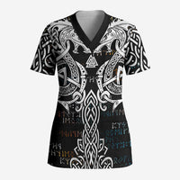 Viking Runes and Norse Mythology Symbols Scrub Top Celtic Knotwork Tribal Illustration Style