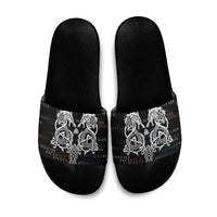 Viking Runes and Norse Mythology Symbols Slide Sandals Celtic Knotwork Tribal Illustration Style
