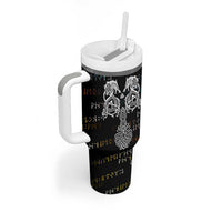 Viking Runes and Norse Mythology Symbols Tumbler With Handle Celtic Knotwork Tribal Illustration Style