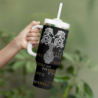 Viking Runes and Norse Mythology Symbols Tumbler With Handle Celtic Knotwork Tribal Illustration Style