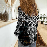 Viking Runes and Norse Mythology Symbols Women Casual Shirt Celtic Knotwork Tribal Illustration Style