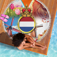 Dutch Lion Design Beach Blanket with Tulips Windmills Bicycles and Coat of Arms
