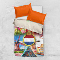 Dutch Lion Design Bedding Set with Tulips Windmills Bicycles and Coat of Arms