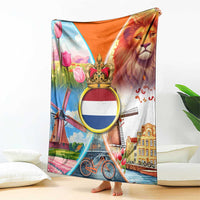 Dutch Lion Design Blanket with Tulips Windmills Bicycles and Coat of Arms