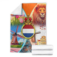 Dutch Lion Design Blanket with Tulips Windmills Bicycles and Coat of Arms
