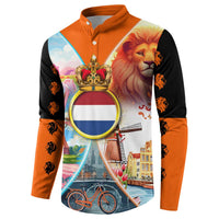 Dutch Lion Design Button Sweatshirt with Tulips Windmills Bicycles and Coat of Arms