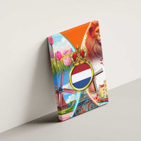 Dutch Lion Design Canvas Wall Art with Tulips Windmills Bicycles and Coat of Arms