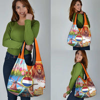 Dutch Lion Design Grocery Bag with Tulips Windmills Bicycles and Coat of Arms
