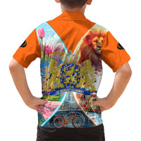 Dutch Lion Design Hawaiian Shirt with Tulips Windmills Bicycles and Coat of Arms