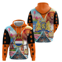 Dutch Lion Design Hoodie with Tulips Windmills Bicycles and Coat of Arms
