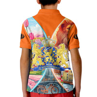Dutch Lion Design Kid Polo Shirt with Tulips Windmills Bicycles and Coat of Arms