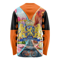 Dutch Lion Design Long Sleeve Shirt with Tulips Windmills Bicycles and Coat of Arms