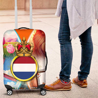 Dutch Lion Design Luggage Cover with Tulips Windmills Bicycles and Coat of Arms