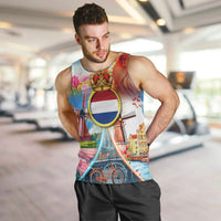 Dutch Lion Design Men Tank Top with Tulips Windmills Bicycles and Coat of Arms
