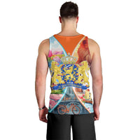 Dutch Lion Design Men Tank Top with Tulips Windmills Bicycles and Coat of Arms