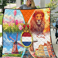 Dutch Lion Design Quilt with Tulips Windmills Bicycles and Coat of Arms