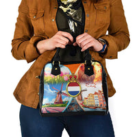 Dutch Lion Design Shoulder Handbag with Tulips Windmills Bicycles and Coat of Arms