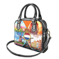 Dutch Lion Design Shoulder Handbag with Tulips Windmills Bicycles and Coat of Arms