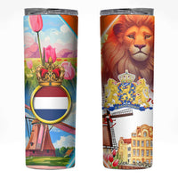 Dutch Lion Design Skinny Tumbler with Tulips Windmills Bicycles and Coat of Arms