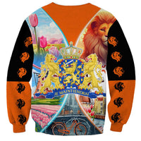 Dutch Lion Design Sweatshirt with Tulips Windmills Bicycles and Coat of Arms