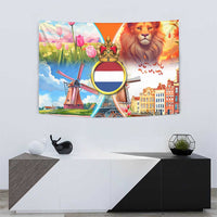 Dutch Lion Design Tapestry with Tulips Windmills Bicycles and Coat of Arms