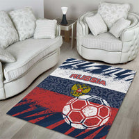 Russia Athletics Area Rug with Soccer Ball, National Emblem, and Grunge Flag Design