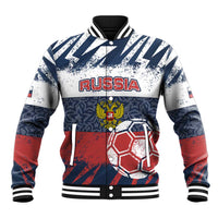 Personalized Russia Athletics Baseball Jacket with Soccer Ball, National Emblem, and Grunge Flag Design