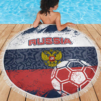 Russia Athletics Beach Blanket with Soccer Ball, National Emblem, and Grunge Flag Design