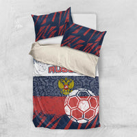 Russia Athletics Bedding Set with Soccer Ball, National Emblem, and Grunge Flag Design