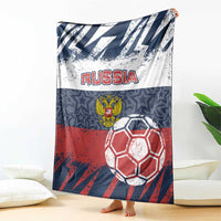 Russia Athletics Blanket with Soccer Ball, National Emblem, and Grunge Flag Design
