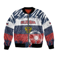Personalized Russia Athletics Bomber Jacket with Soccer Ball, National Emblem, and Grunge Flag Design