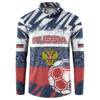 Personalized Russia Athletics Button Sweatshirt with Soccer Ball, National Emblem, and Grunge Flag Design