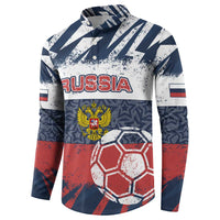 Personalized Russia Athletics Button Sweatshirt with Soccer Ball, National Emblem, and Grunge Flag Design