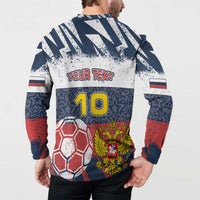 Personalized Russia Athletics Button Sweatshirt with Soccer Ball, National Emblem, and Grunge Flag Design