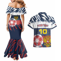 Personalized Russia Athletics Couples Matching Mermaid Dress and Hawaiian Shirt with Soccer Ball, National Emblem, and Grunge Flag Design