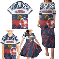 Personalized Russia Athletics Family Matching Puletasi and Hawaiian Shirt with Soccer Ball, National Emblem, and Grunge Flag Design