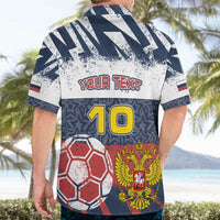 Personalized Russia Athletics Hawaiian Shirt with Soccer Ball, National Emblem, and Grunge Flag Design