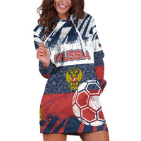Personalized Russia Athletics Hoodie Dress with Soccer Ball, National Emblem, and Grunge Flag Design