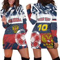 Personalized Russia Athletics Hoodie Dress with Soccer Ball, National Emblem, and Grunge Flag Design