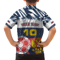 Personalized Russia Athletics Kid Hawaiian Shirt with Soccer Ball, National Emblem, and Grunge Flag Design