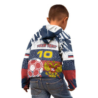 Personalized Russia Athletics Kid Hoodie with Soccer Ball, National Emblem, and Grunge Flag Design