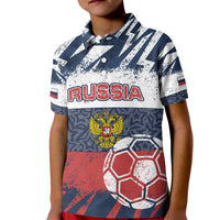 Personalized Russia Athletics Kid Polo Shirt with Soccer Ball, National Emblem, and Grunge Flag Design