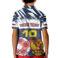 Personalized Russia Athletics Kid Polo Shirt with Soccer Ball, National Emblem, and Grunge Flag Design