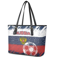 Russia Athletics Leather Tote Bag with Soccer Ball, National Emblem, and Grunge Flag Design