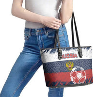 Russia Athletics Leather Tote Bag with Soccer Ball, National Emblem, and Grunge Flag Design