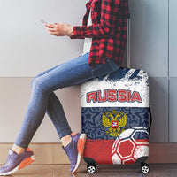 Russia Athletics Luggage Cover with Soccer Ball, National Emblem, and Grunge Flag Design